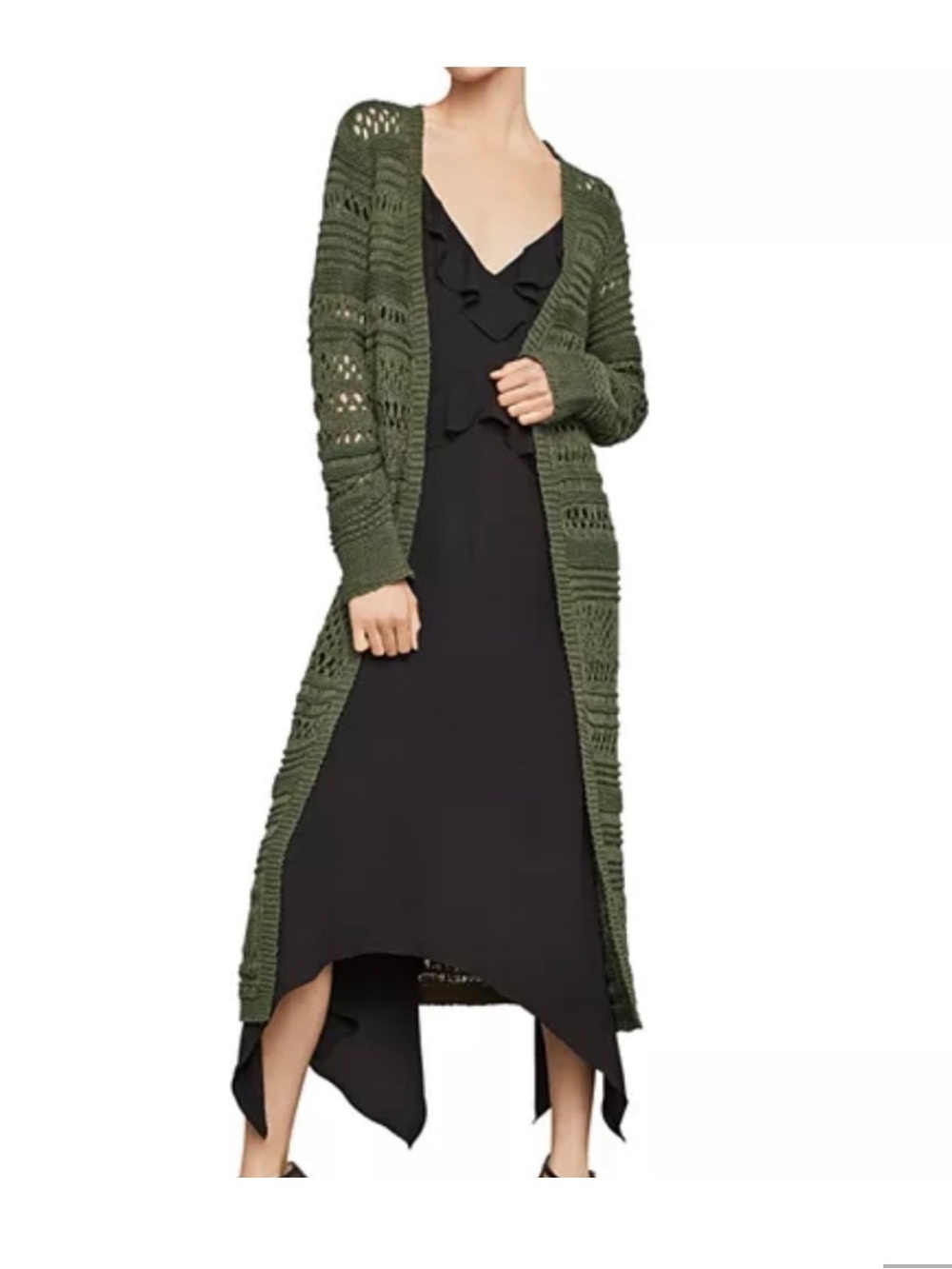 BCBG MaxAzria Open Long Sleeve Duster Green